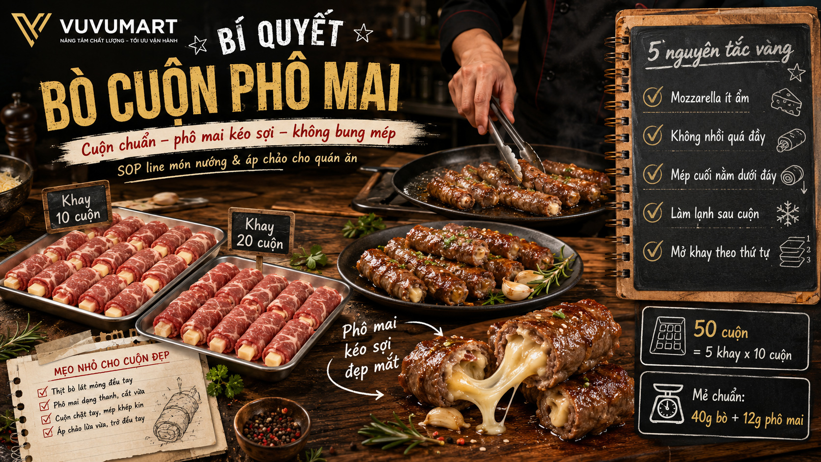 Bò cuộn phô mai kéo sợi, thịt mềm và giữ nhân đẹp khi ra món 1 Bò cuộn phô mai kéo sợi, thịt mềm và giữ nhân đẹp khi ra món