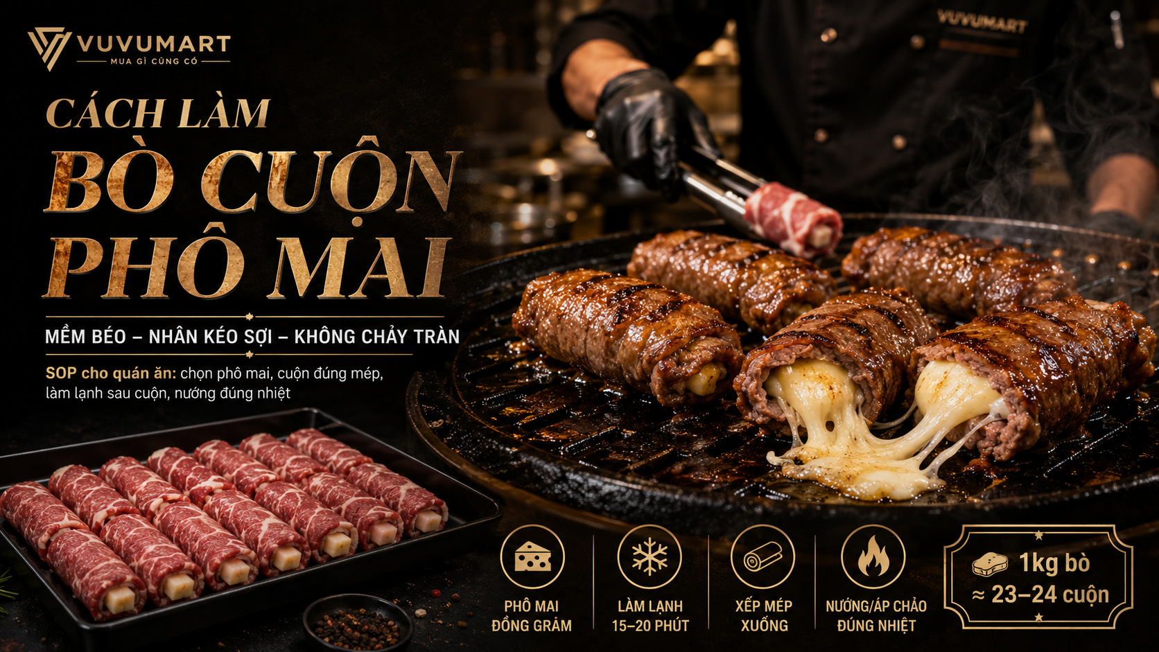 Bò cuộn phô mai kéo sợi, thịt mềm và giữ nhân đẹp khi ra món 2 Bò cuộn phô mai kéo sợi, thịt mềm và giữ nhân đẹp khi ra món