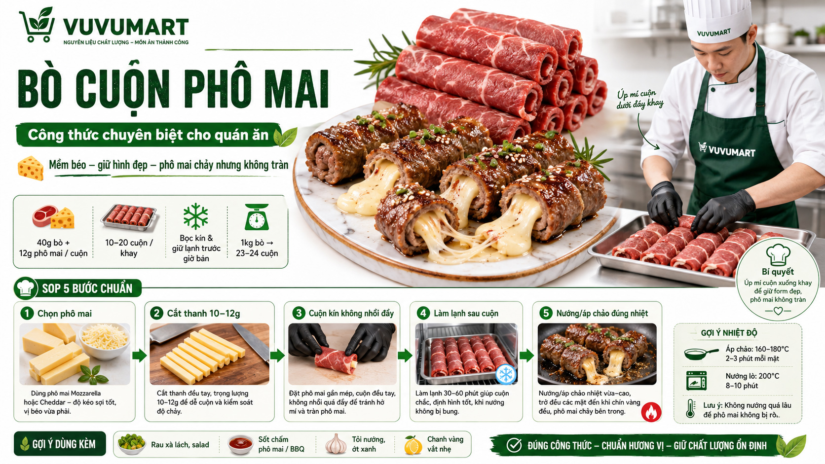 Bò cuộn phô mai kéo sợi, thịt mềm và giữ nhân đẹp khi ra món 3 Bò cuộn phô mai kéo sợi, thịt mềm và giữ nhân đẹp khi ra món