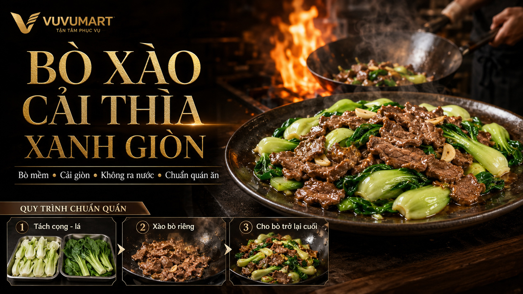 Bò xào cải thìa xanh bóng, cọng giòn và thịt mềm đúng nhịp chảo 2 Bò xào cải thìa xanh bóng, cọng giòn và thịt mềm đúng nhịp chảo