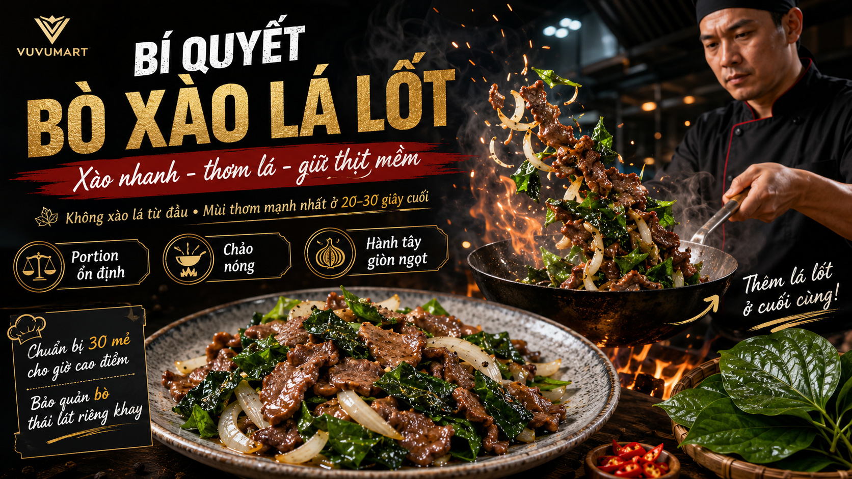 Bò xào lá lốt thịt mềm ngọt, lá xanh thơm mà không bị đắng