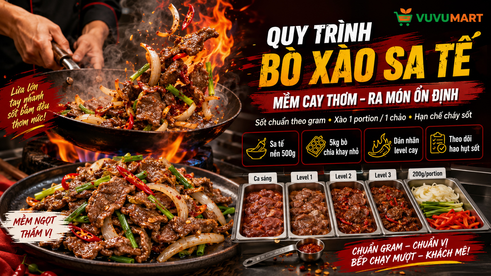 Bò xào sa tế cay thơm bám thịt, bò mềm mà chảo vẫn ráo