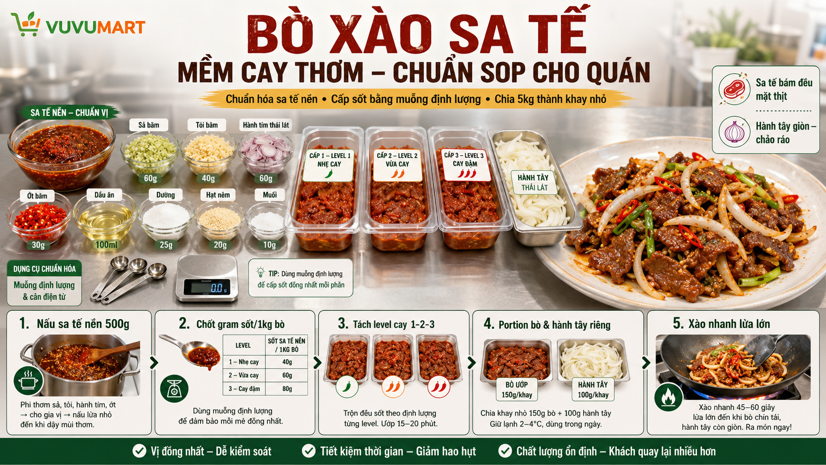 Bò xào sa tế cay thơm bám thịt, bò mềm mà chảo vẫn ráo