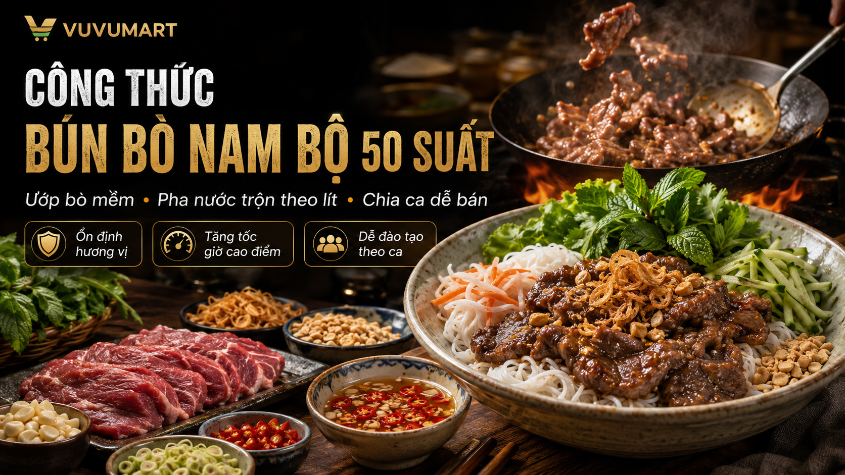 Bún bò Nam Bộ bán quán: Bò mềm cháy cạnh, rau giòn và nước trộn cân vị 1 Bún bò Nam Bộ bán quán Bò mềm cháy cạnh, rau giòn và nước trộn cân vị