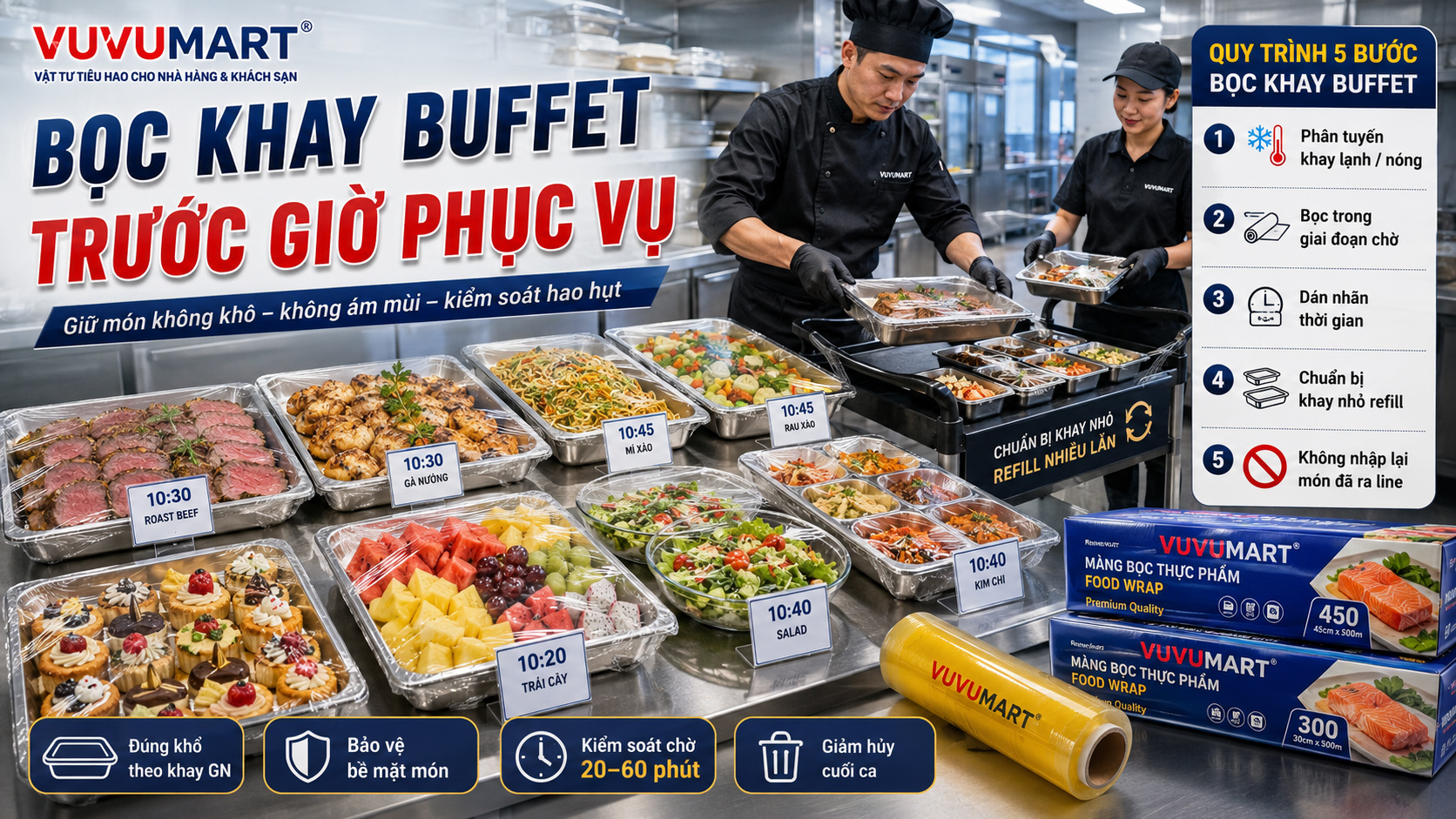Cách bảo quản khay thức ăn buffet không khô, ám mùi hay xuống màu