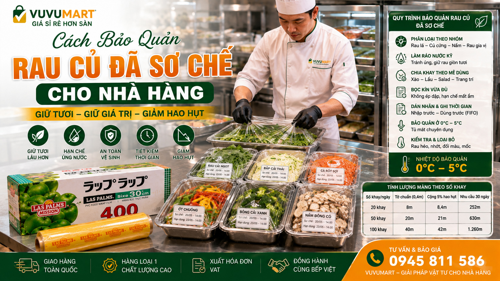 Cách bảo quản rau củ đã sơ chế cho nhà hàng tươi lâu, giảm hao hụt