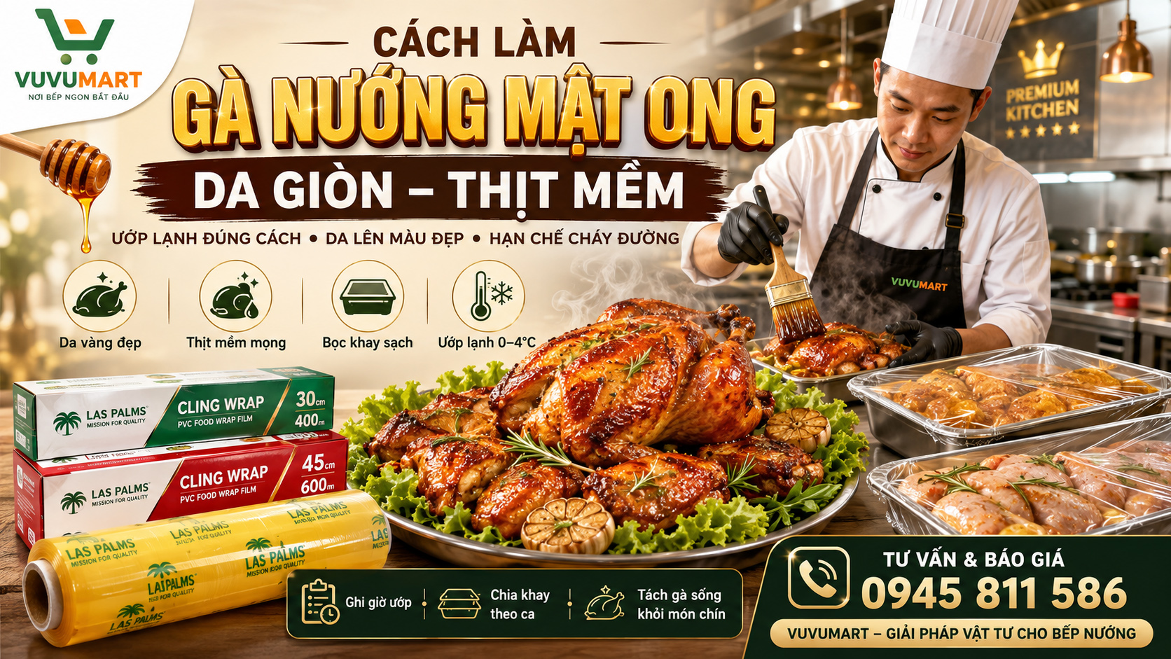 Cách làm gà nướng mật ong da vàng giòn, thịt mọng nước như nhà hàng