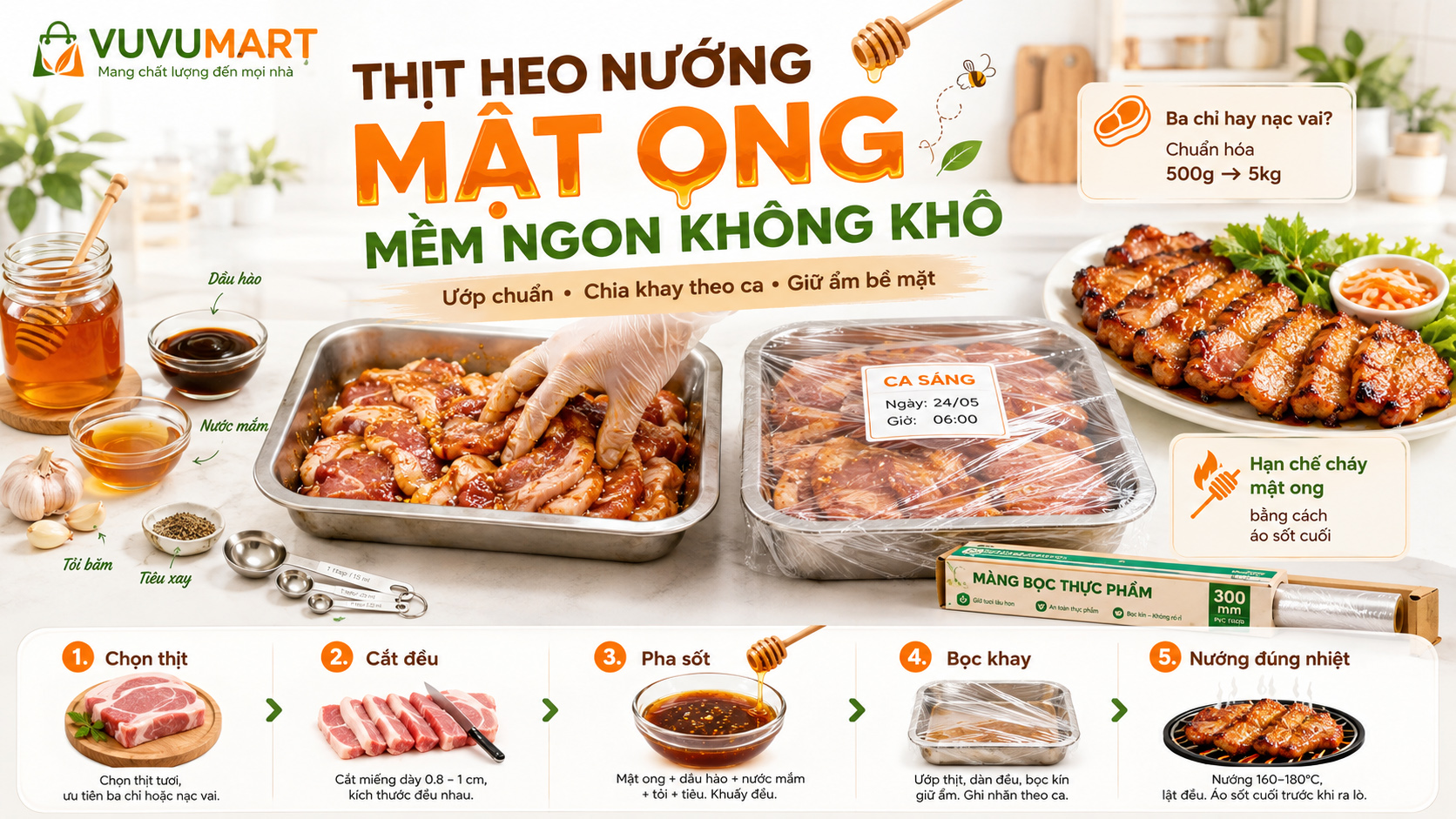 Cách làm thịt heo nướng mật ong vàng óng, mềm mọng và không cháy sốt 2 Cách làm thịt heo nướng mật ong vàng óng, mềm mọng và không cháy sốt
