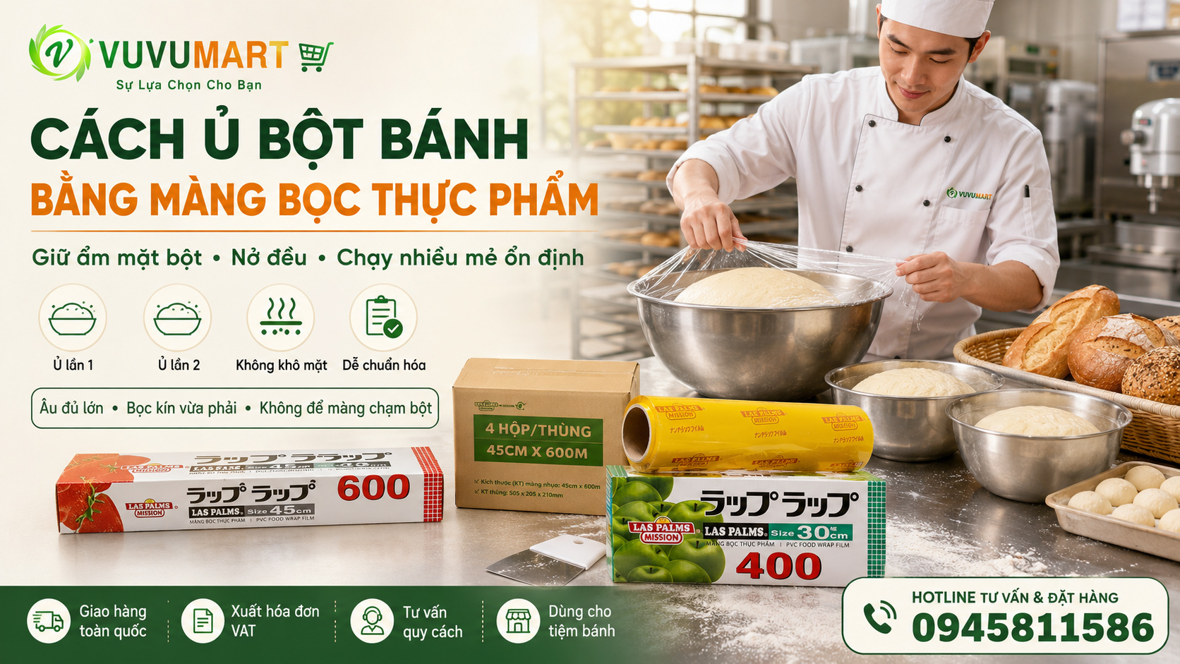 Cách ủ bột bánh bằng màng bọc thực phẩm nở đều, không khô mặt 3 Cách ủ bột bánh bằng màng bọc thực phẩm nở đều, không khô mặt