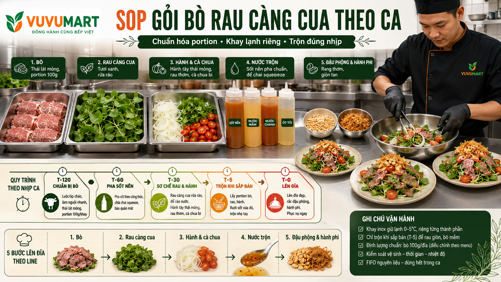 Gỏi bò rau càng cua giòn mát, bò mềm và nước trộn bám vị không ra nước