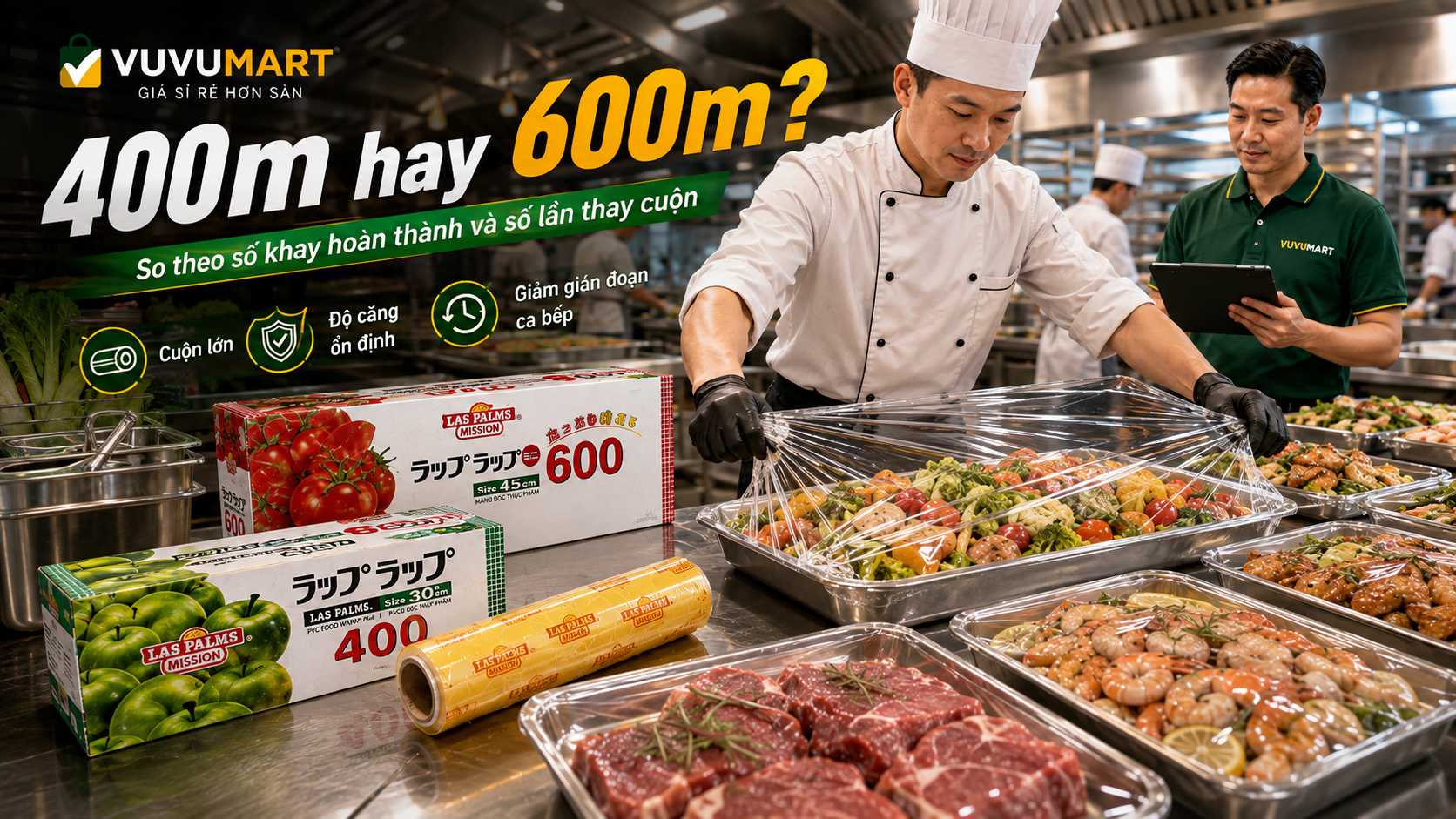 Màng bọc thực phẩm bếp công nghiệp 600m Chọn quy cách theo công suất bếp