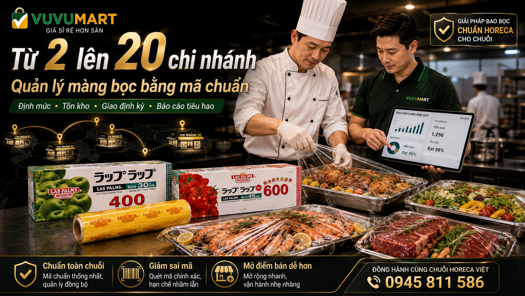 Màng bọc thực phẩm cho chuỗi nhà hàng Chuẩn hóa mã hàng, định mức và giao nhận