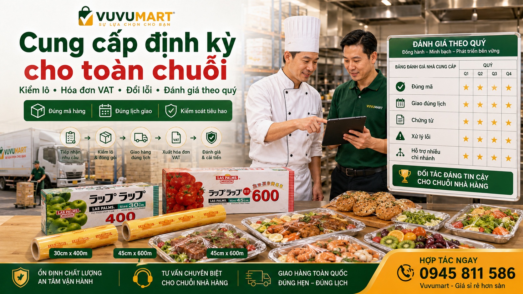 Màng bọc thực phẩm cho chuỗi nhà hàng Chuẩn hóa mã hàng, định mức và giao nhận