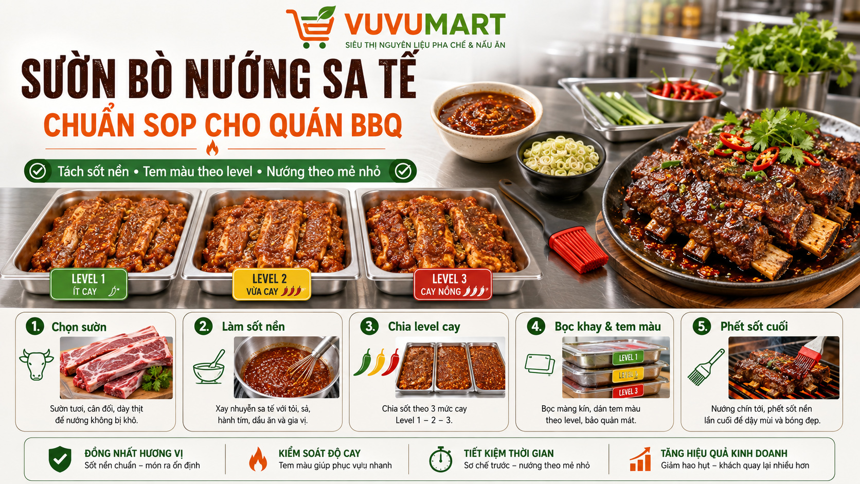 Sườn bò nướng sa tế đỏ bóng, cay thơm mà thịt vẫn mềm mọng