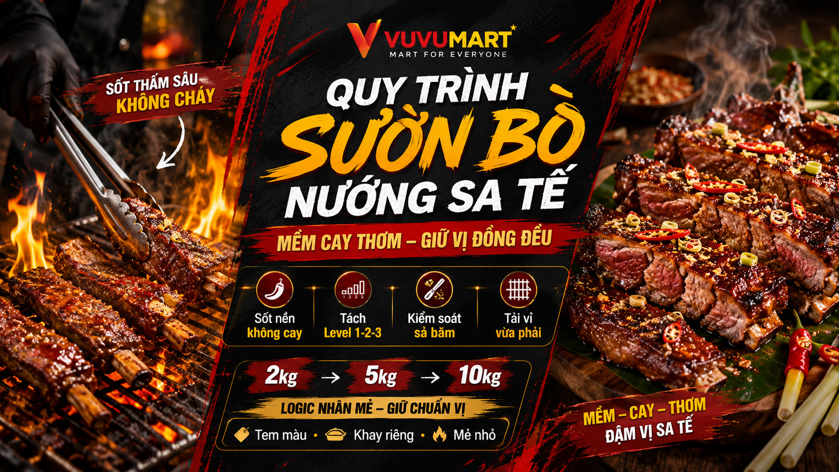 Sườn bò nướng sa tế đỏ bóng, cay thơm mà thịt vẫn mềm mọng